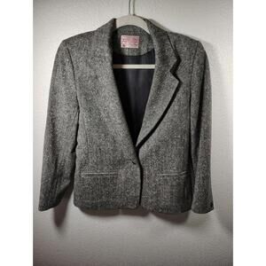 Pendleton Vintage Virgin Wool Blazer Jacket Size 2 Petite Grey Single Button USA